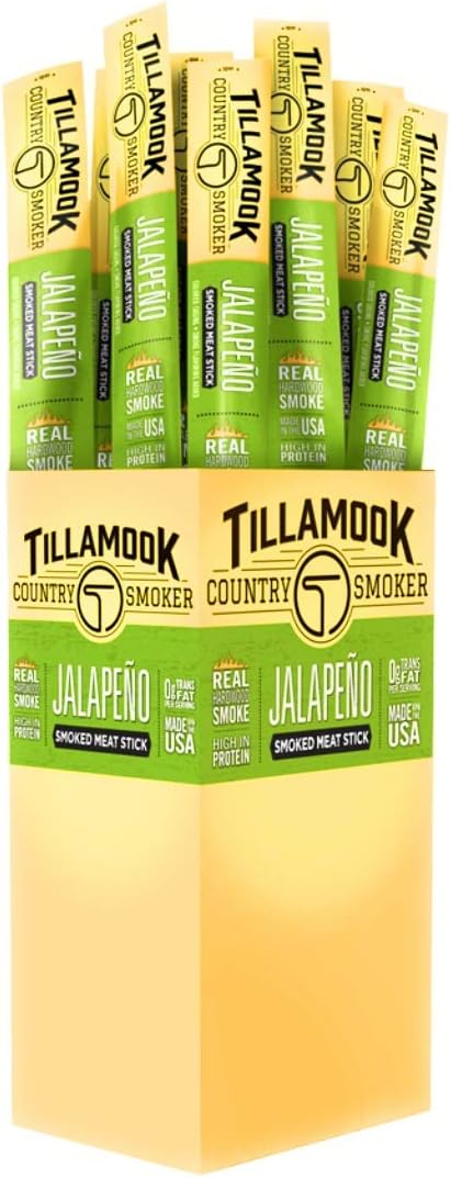 Tillamook Country Smoker Beef Jerky Jalapeno Stick 24-1oz Individually Wrapped Sticks. 1.5LBS Total Bulk