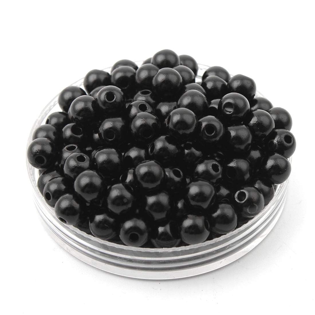 Perlin Zuchtperlen Wachsperlen zum Auffädeln 4mm ABS Imitat Perlen Perlmutt 1500Stk Rund Kunstperlen mit Löchern für Schmuck Basteln Hochzeit Party Dekoration Vasenfüller, Wax Beads (Schwarz)