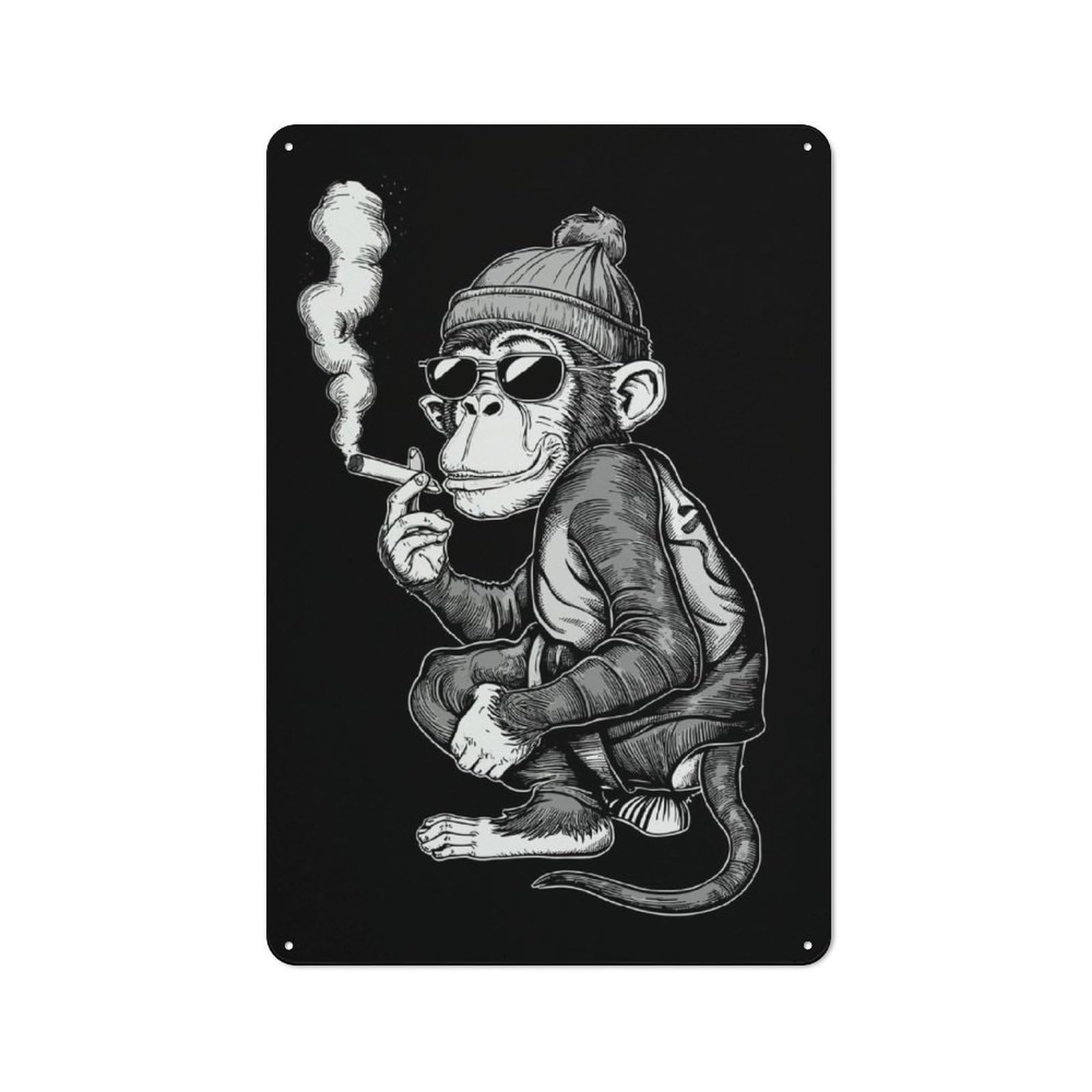 Junmoney Smoker Monkey Vintage Tin Sign 30X20cm With For Man Cave Or Games Room, Suited To Wall Displays In Games Rooms And Man Caves