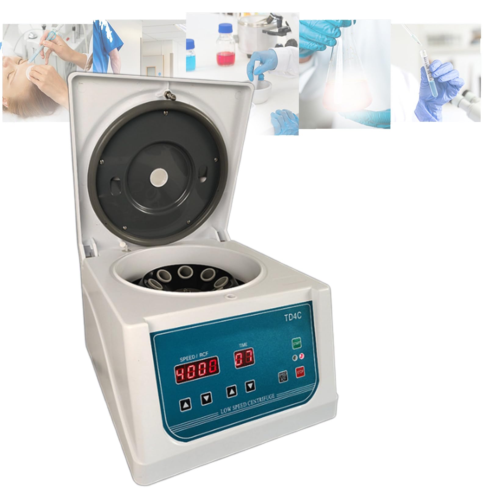 Wirówka do PRP plazmowego - prędkość 3000-4000 obr./min, programowalny wirnik 8-rurowy, cyfrowy pulpit laboratoryjny LCD, timer 30-99 min, dwa programy szybkiego startu