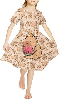 Renewold Kids Dress Girls Dresses Casual Short Sleeve Skater Dress for Size 3-14 Years Old