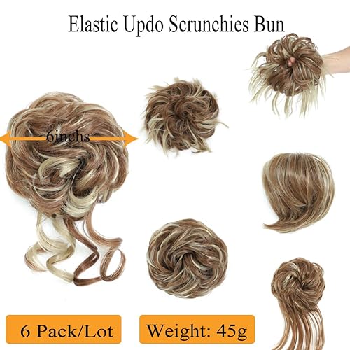 Miniatura 2 de VipLaguide 6 paquetes de extensiones de cabello rubio miel para mujer, moño desordenado, cola de caballo, extensiones de cola de caballo para mujer