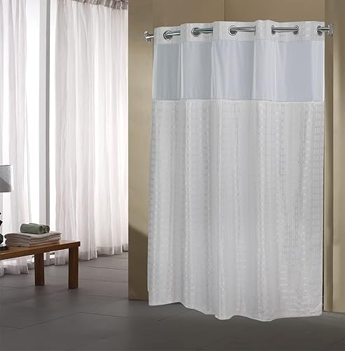 FBTS Basic Cortinas de ducha sin ganchos con forro de 71 x 77 pulgadas, cortinas de ducha de tela de dos capas para baño, forro reemplazable,