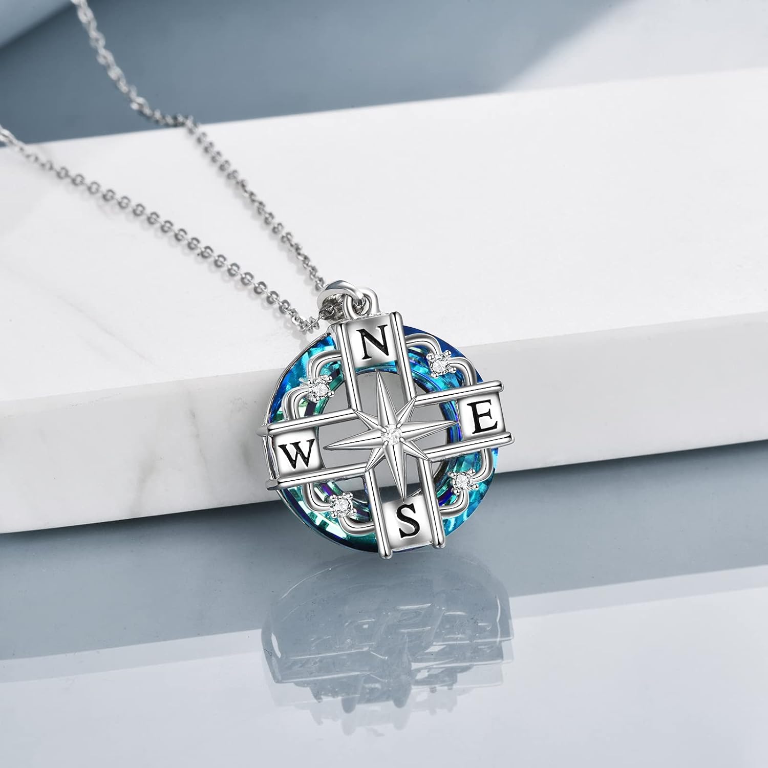 Compass Necklace For Graduation Gift 925 Sterling Sliver Crystal Circle Pendant Necklace Inspirational Jewelry Gift for Women - Image 2