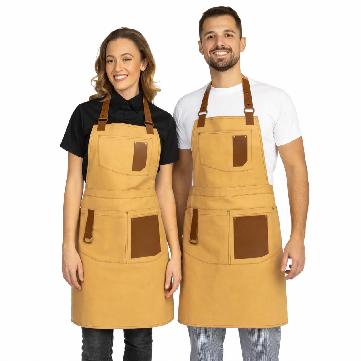 PALLTEX GERARD Tablier Barista et Chef Unisexe – Réglable avec Poches et Finitions en Cuir Végan – Parfait pour Cuisine Pro, Café, Gril et Restaurant