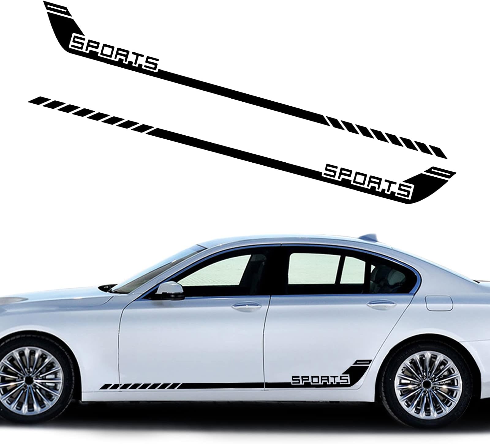 Universal Car Side Skirt Decal Stickers Body Side Sports Racing Stripe Graphic Stickers NJ016 Black (2Pcs)