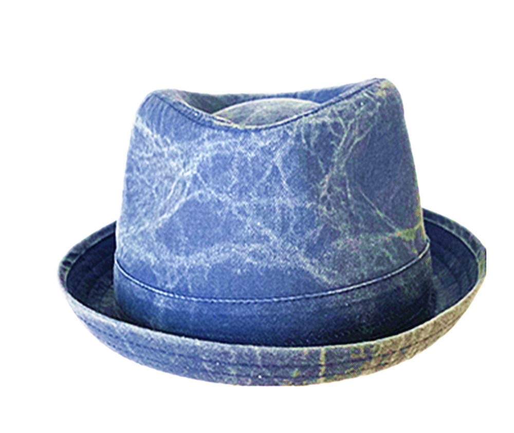 Epoch Men's Diamond/Classic Shape Pork Pie Shape 100% Cotton Denim Brim Fedora with Band Fall Winter Spring (Washed Blue 2232, S/M)