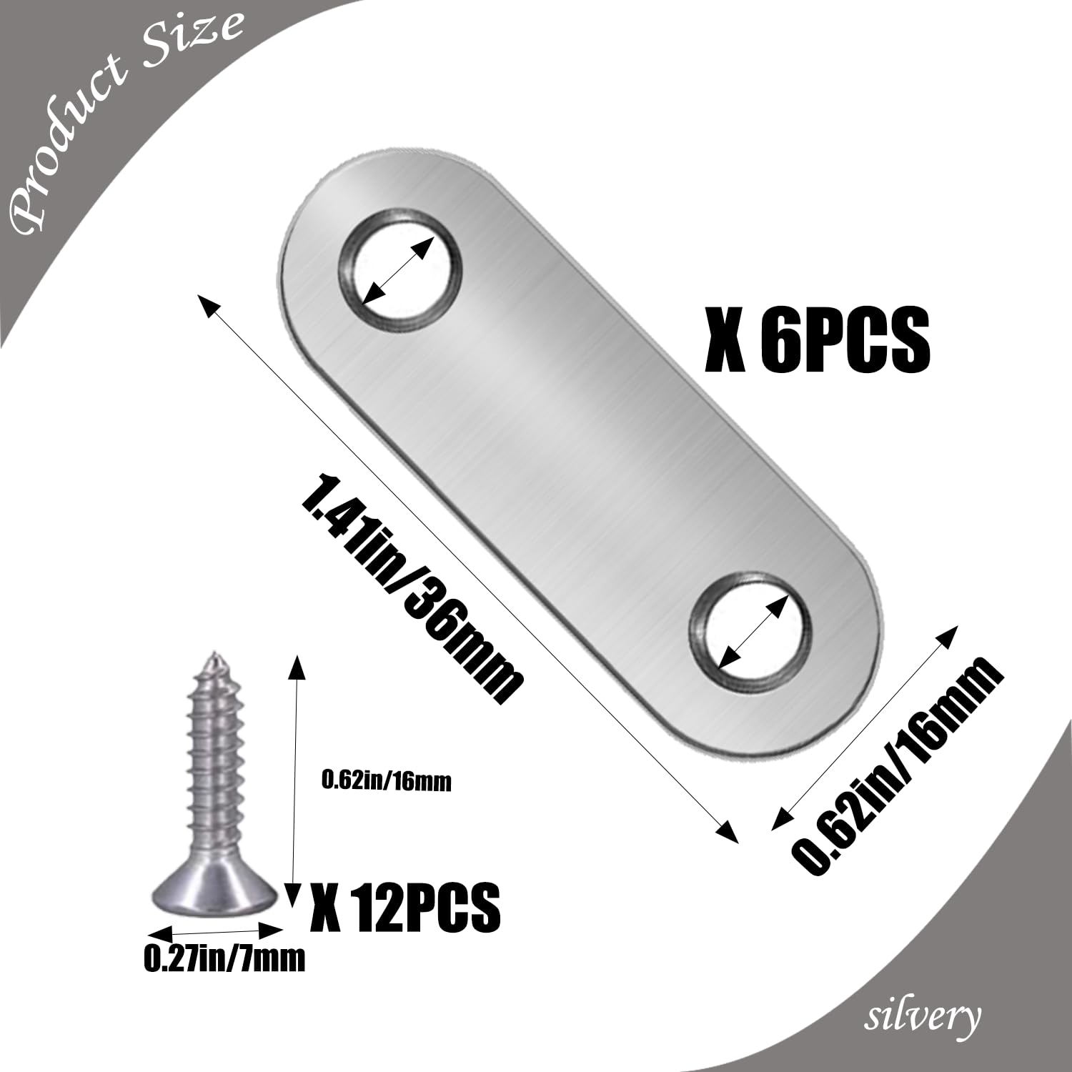 6 Pezzi Staffa Angolare Piatte, Piastre di Giunzione per Riparazione, Dritta Staffa di Fissaggio, 36 × 16 mm Piastre di Giunzione Piatta, con 12 Viti, per la Fissazione Mobili, Tavoli, Sedie