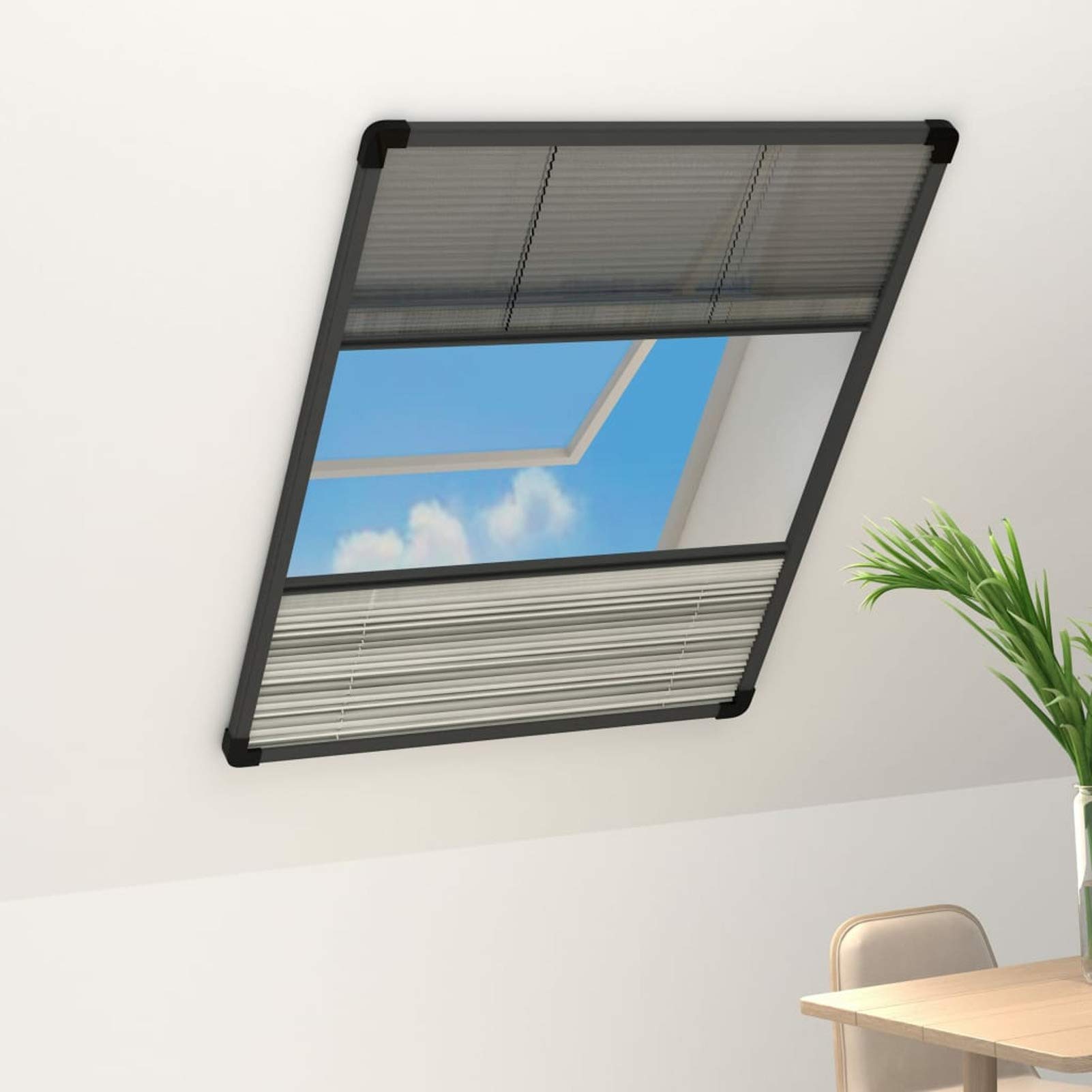 Tidyard Insektenschutz mit Jalousie Plissee für Fenster Fliegengitter Dachfenster Mückenschutz Sonnenschutz Sichtschutz Aluminium 60x80cm