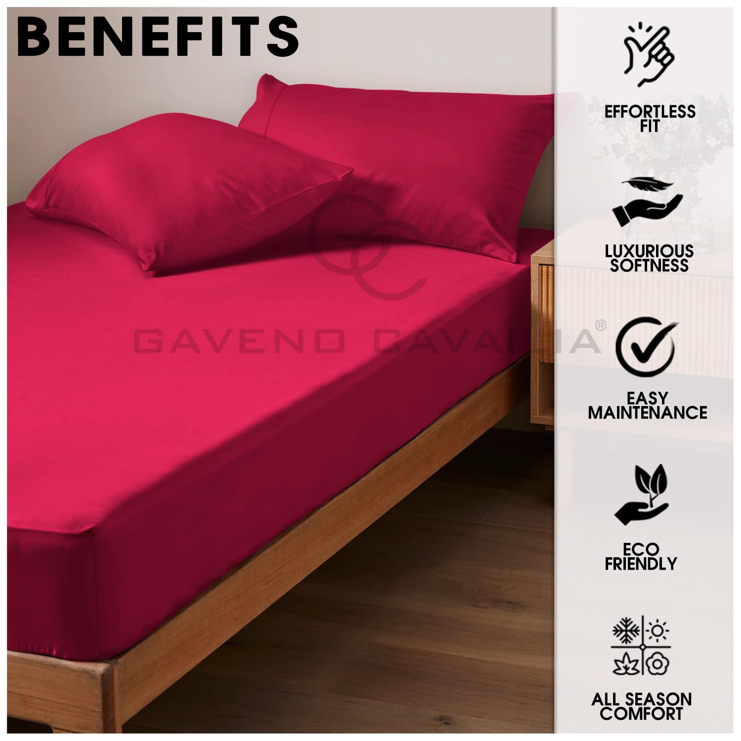 Plain Small Double Fitted Sheet,Solid Red Anti Allergy Bedding Bed Sheets, Washable Polycotton 4ft Fitted Sheets - Image 4