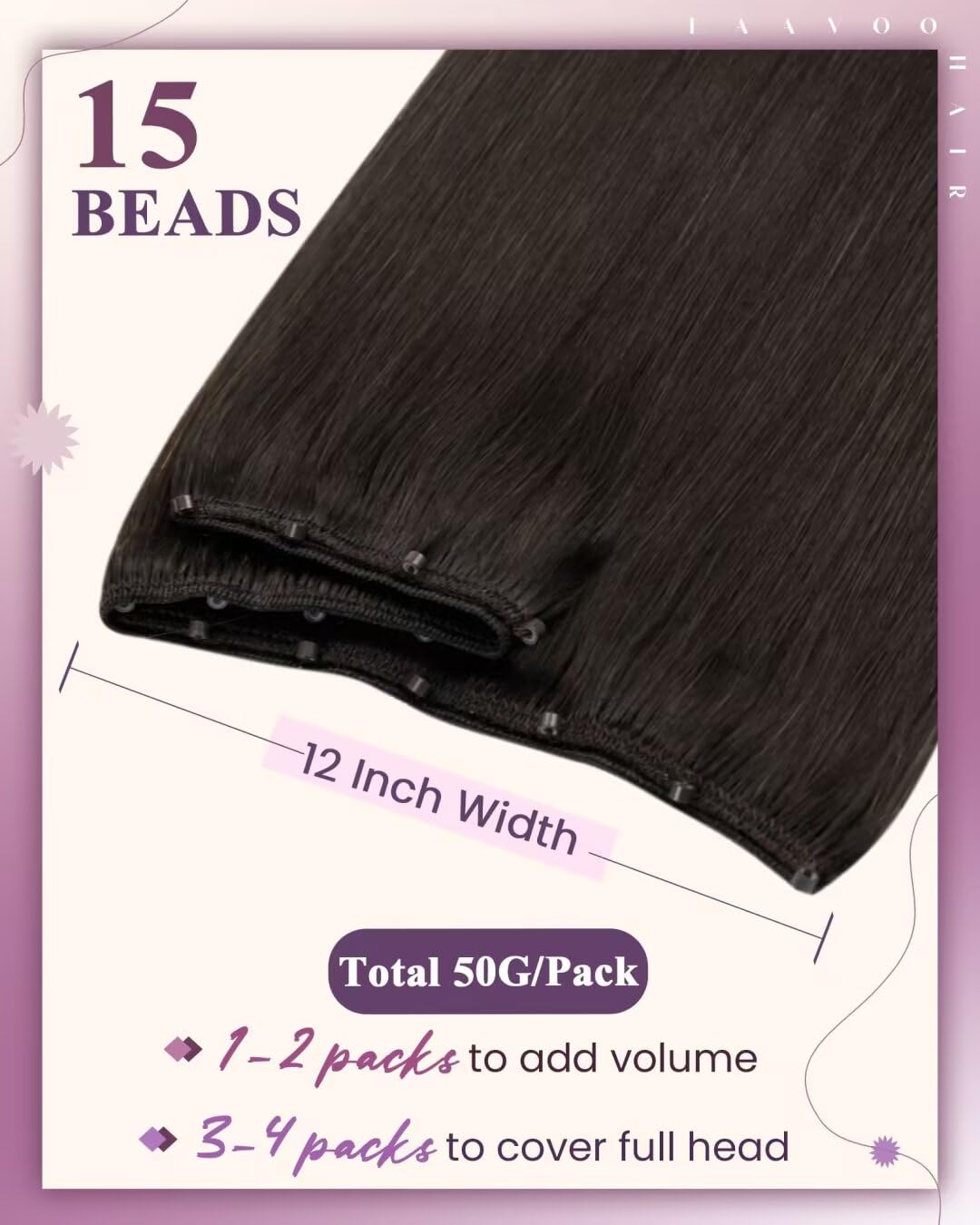 LaaVoo Beaded Weft Extensions Brown Human Hair Beaded Extensions Brown Hair Extensions Beaded Weft Real Human Hair 22inch 50g
