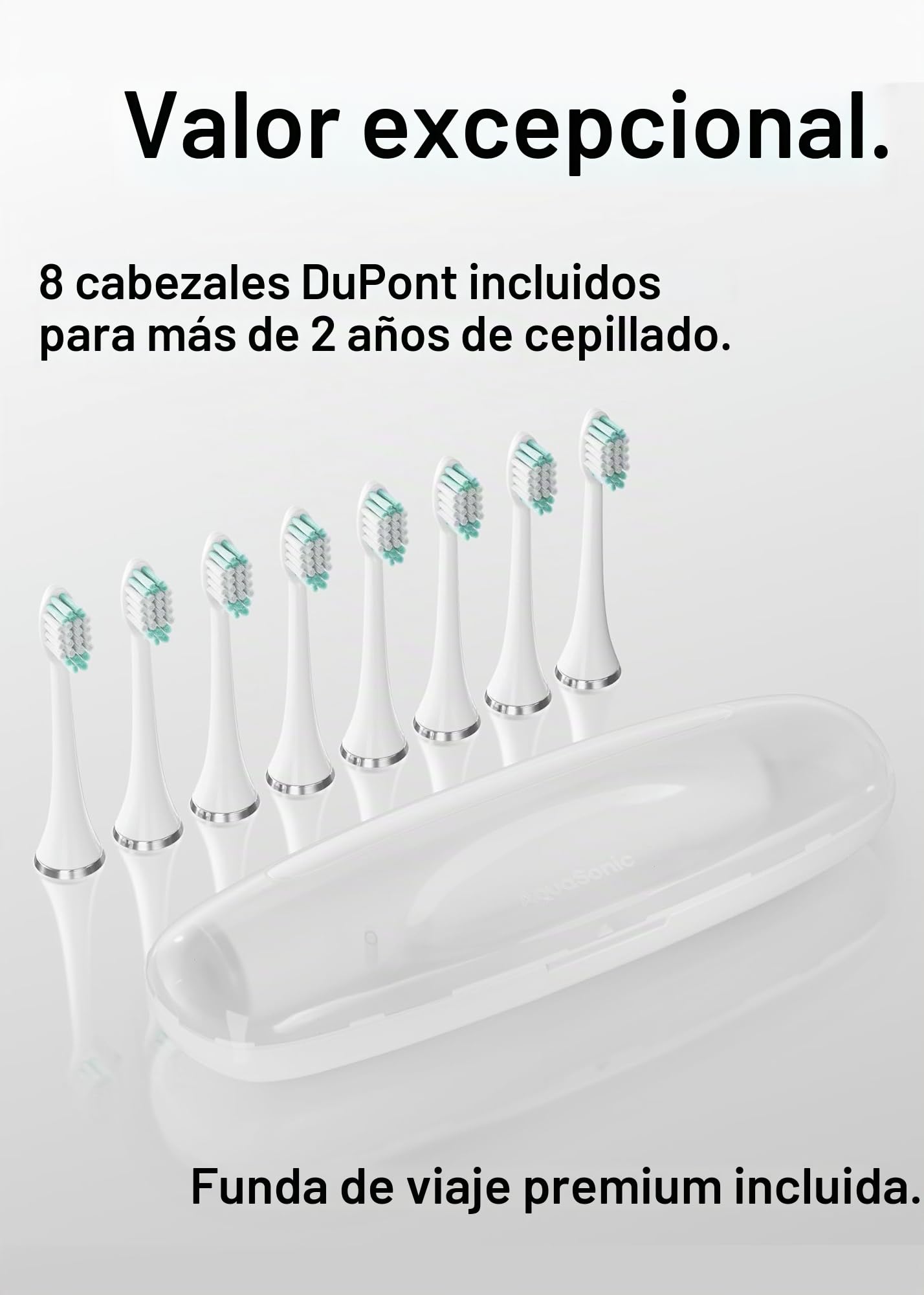 AquaSonic Vibe Series cepillo de dientes para un blanqueamiento extremo, aceptado por la ADA, con 8 cabezales y estuche viaje, motor ultrasónico carga inalámbrica, 4 modos temporizador inteligente