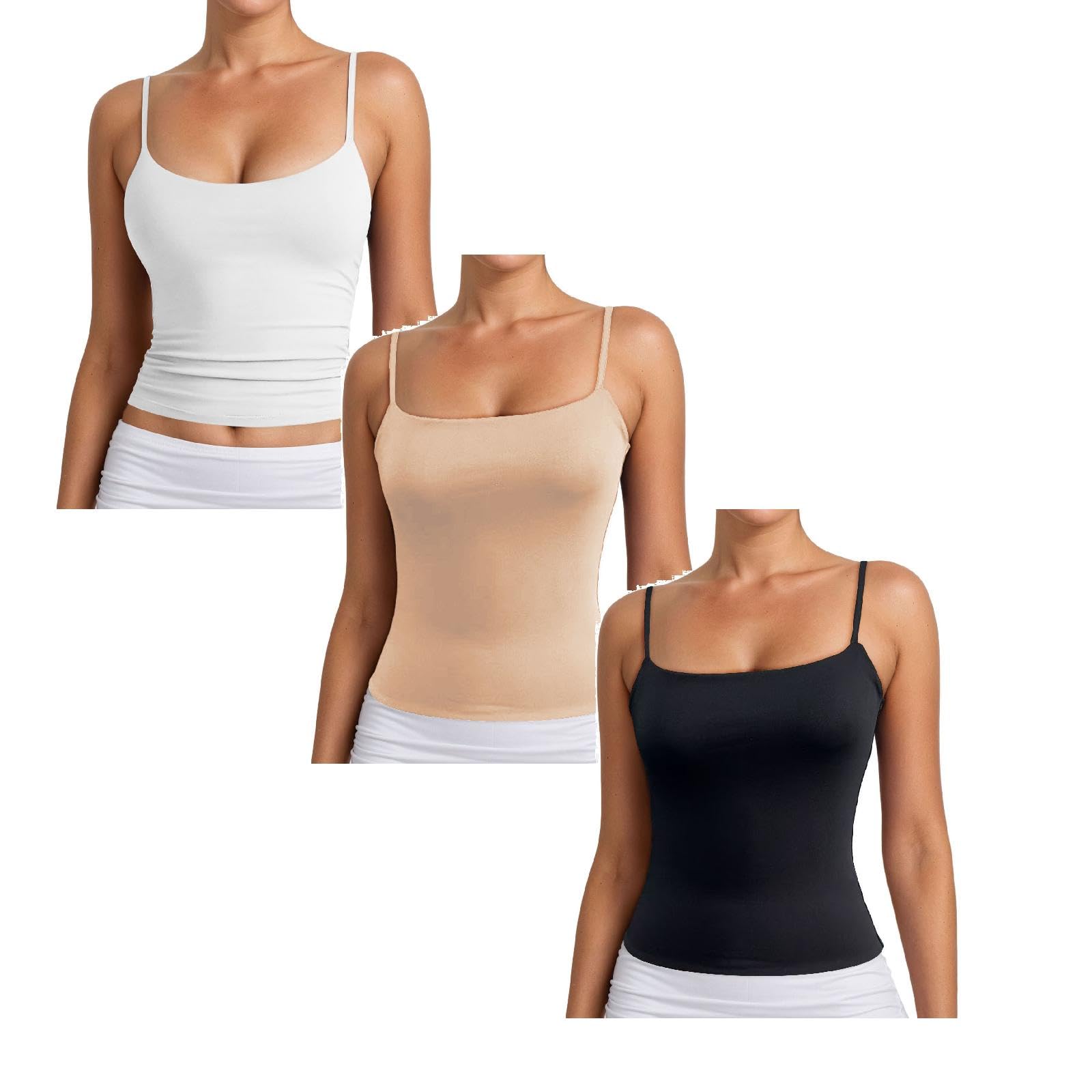 3 Pezzi Canotta con Reggiseno Donna Incorporato Cotone Tank Top Canottiera Casual Canotta di Base Scollo a V Cami Camisole Spalline Regolabili Tank Shirt Senza Maniche Camicia Imbottita Canottiera