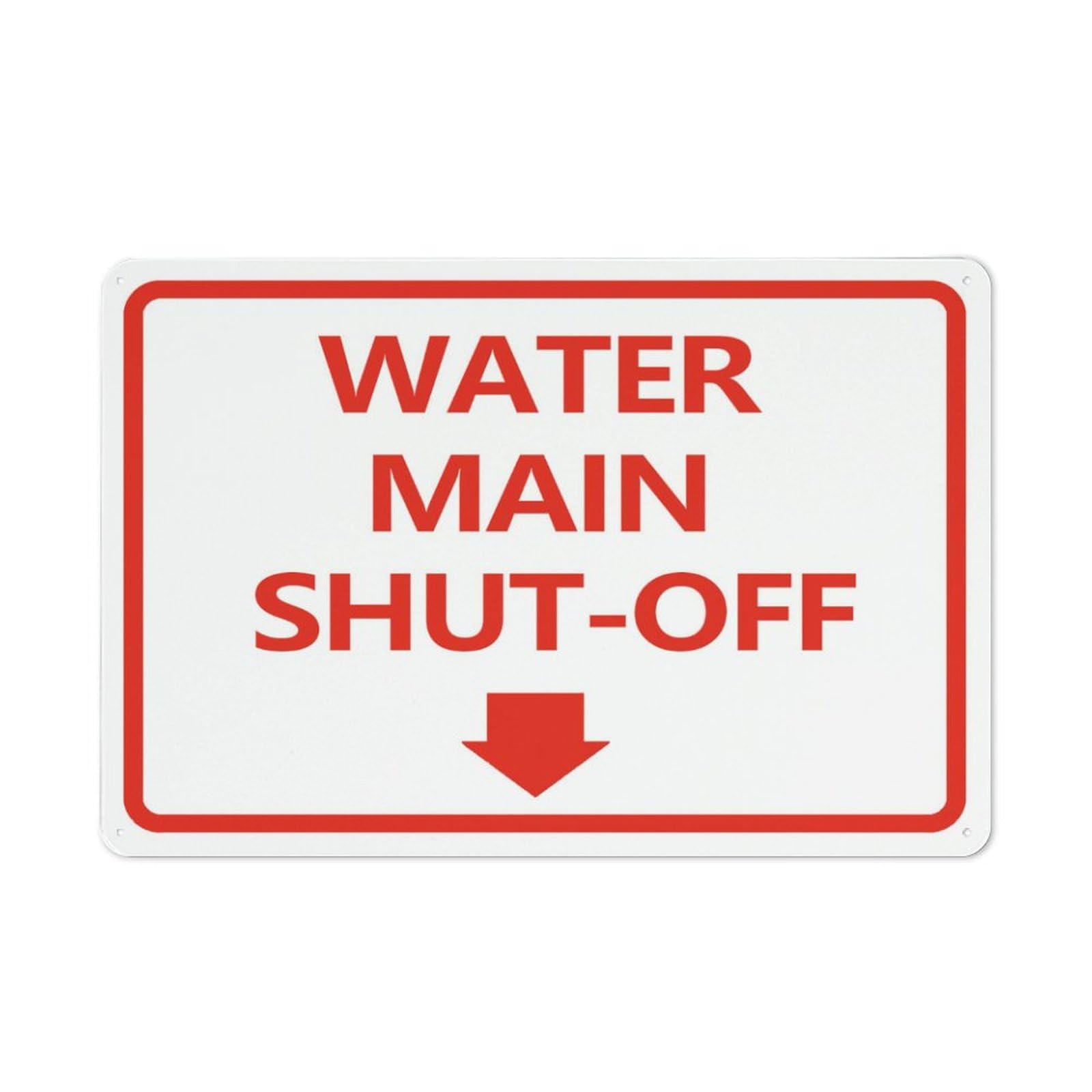Main Water Shut-Off Sign, 8x12 Inch Outdoor Metal Sign for Business, Workplace, Office, Home, Garden