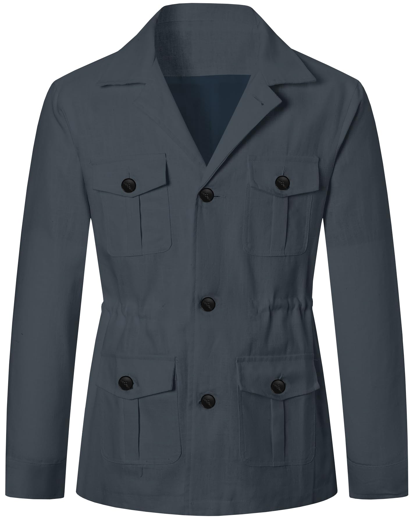Betusline Men's Safari Linen Long Sleeve Military Cargo Jacket