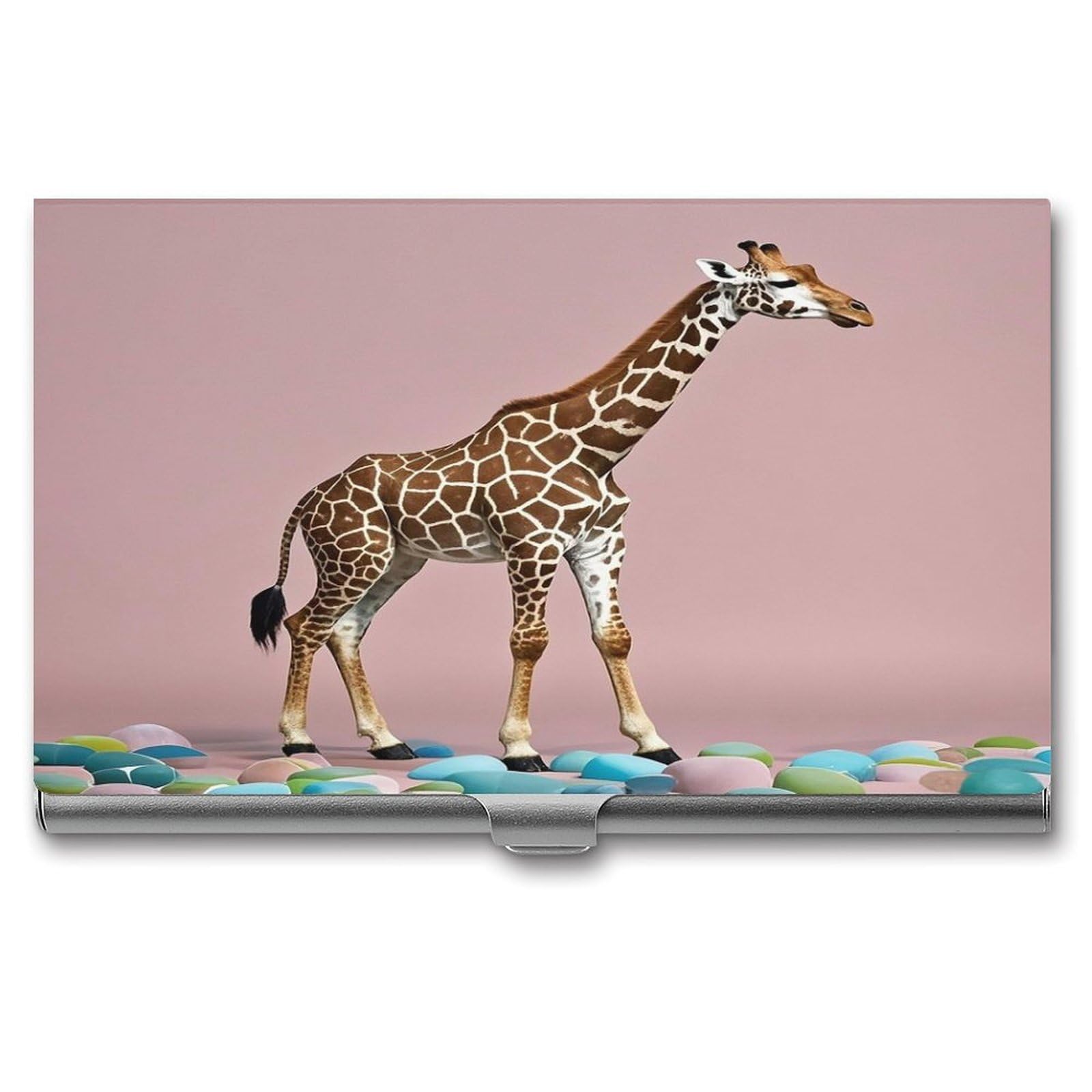 FekiLoot Cherry Giraffe Business Card Holder for Men Women Metal Slim Organizer Business Card Carrier Wallet Name Cards Holder Retro Slim Pocket Purse Small Portable Card Case