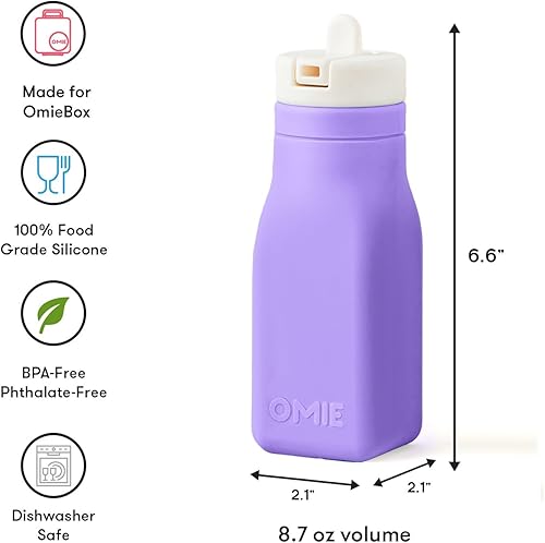 Miniatura 9 de Omie Box Botella de agua de silicona reutilizable de 8.7 onzas, parte superior con pajita, sin BPA y sin ftalatos, a prueba de fugas (azul)