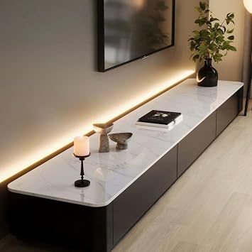Black Solid Wood TV Cabinet, Cabinet Drawer, Door, Hollow Back Flooring/Wall Mount Storage Cabinet, Modern Home Entertainment Center, Media Console Table 160*30*29cm, Snow Mountain White Lock