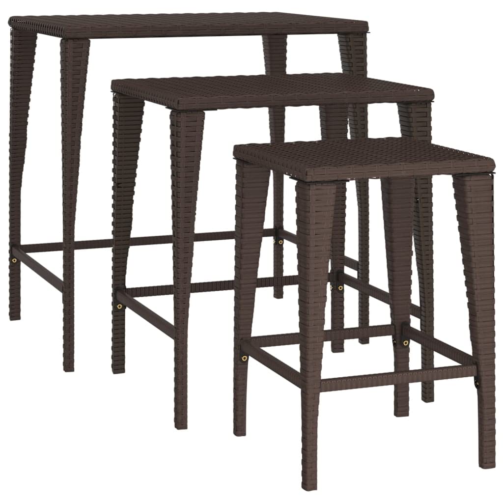 Juego de 3 mesas Nido de ratán PE marrón de 60 x 45 cm, mesas auxiliares apilables para salón, jardín, Patio y Dormitorio.