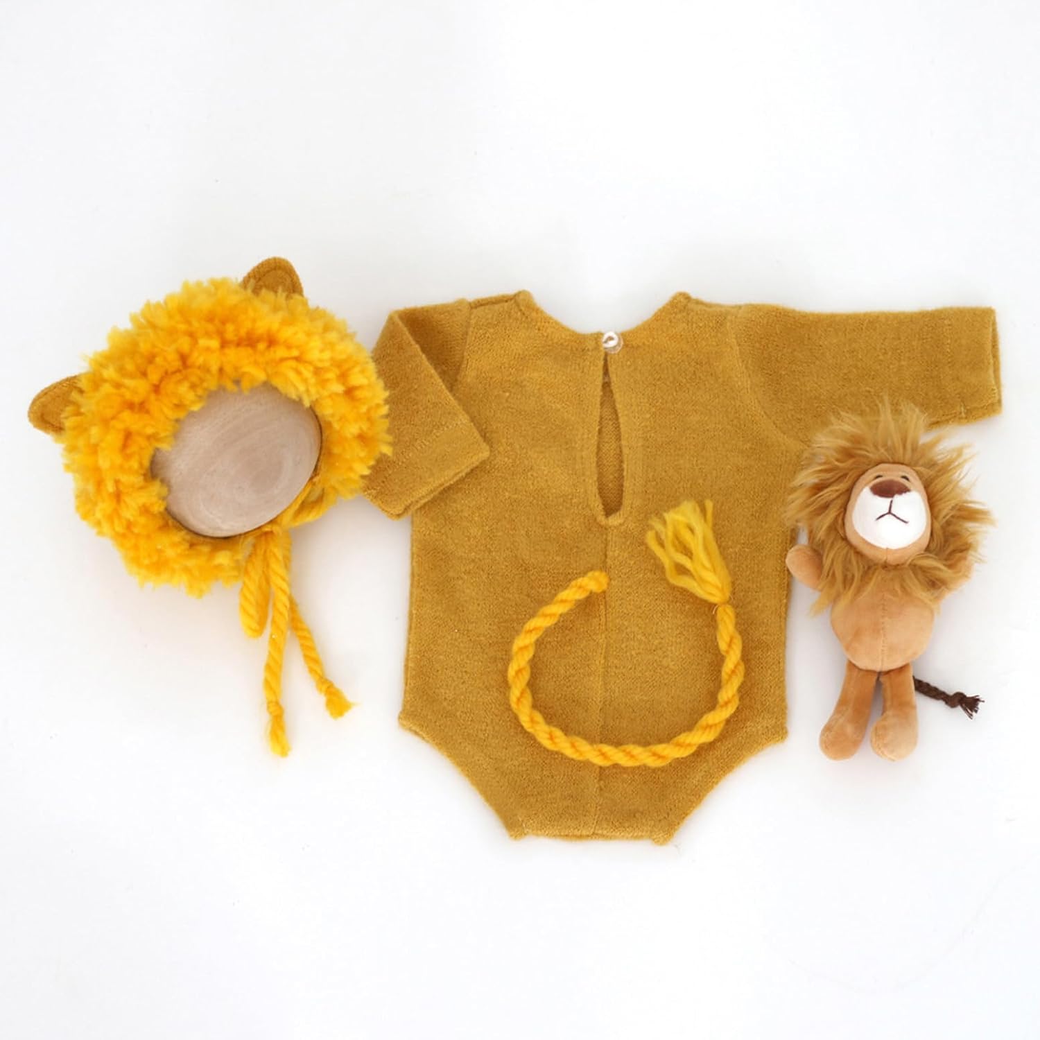 Vemonllas Newborn Photography Props Lion Outfits Boy Girl Knitted Bonnet & Romper with Lion Costumes Infant Baby Photoshoot - Image 6