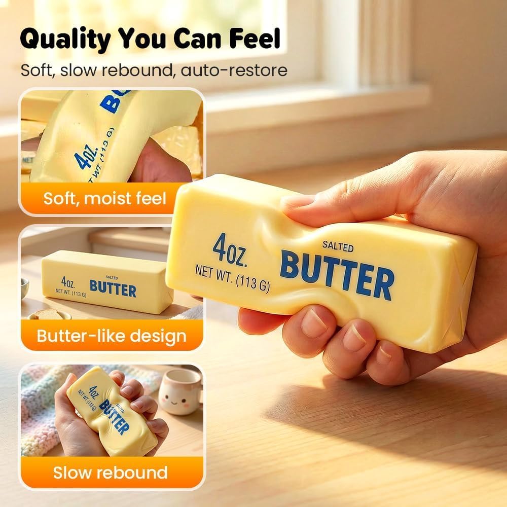 New Squeeze Ball Realistic Butter Stick Soft Squeeze Toys, Upgrade Stress Relief Fidget Toys Wet Slow Rebound Stress Relief Toy，Slow Rebound Cute Butter Squeeze Stress Balls (Beige) — view 4