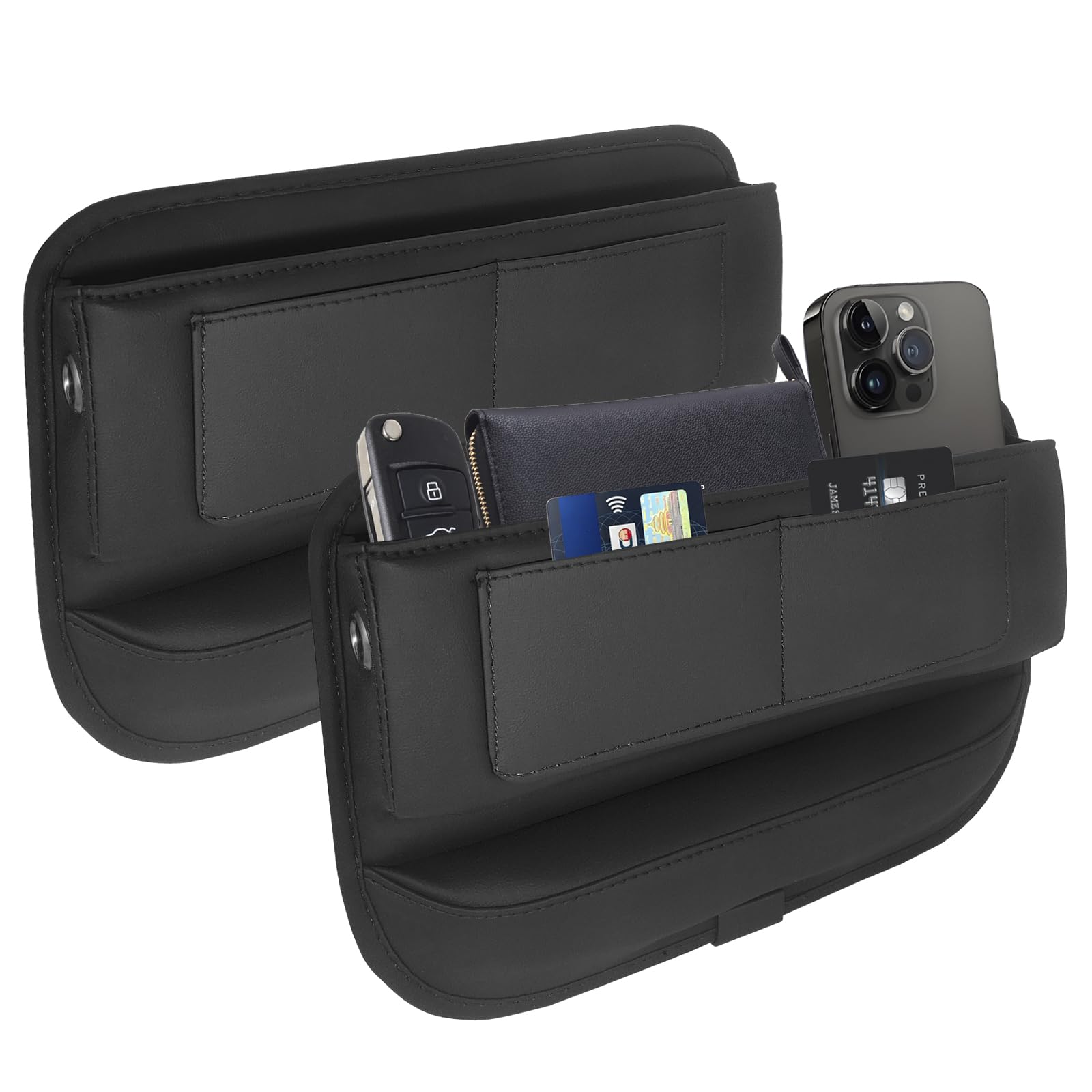 2 packs,Car Leather Seat Gap Filler Organizer and Front Seat Organizer,Center Console Organizer with Card Slots for Car Suv Truck,Fill The Gap Between Seat and Console,Store Phone,Credit Cards,Keys