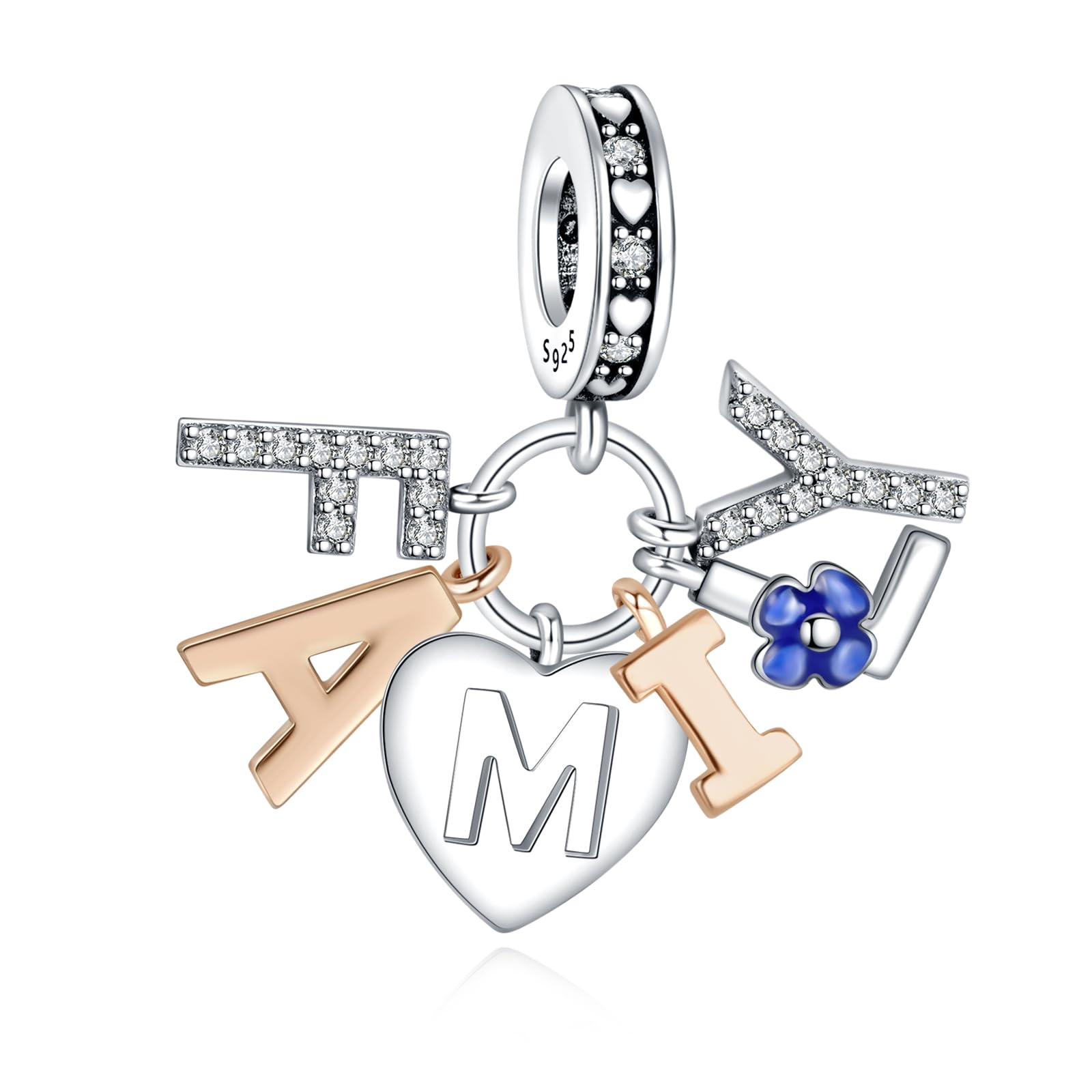 LaMenars Charms Family Dangle 925 Sterling Silver Familie Anhänger mit Zirkonia passt Europa Charm Armband Halskette, Geschenke für Frauen