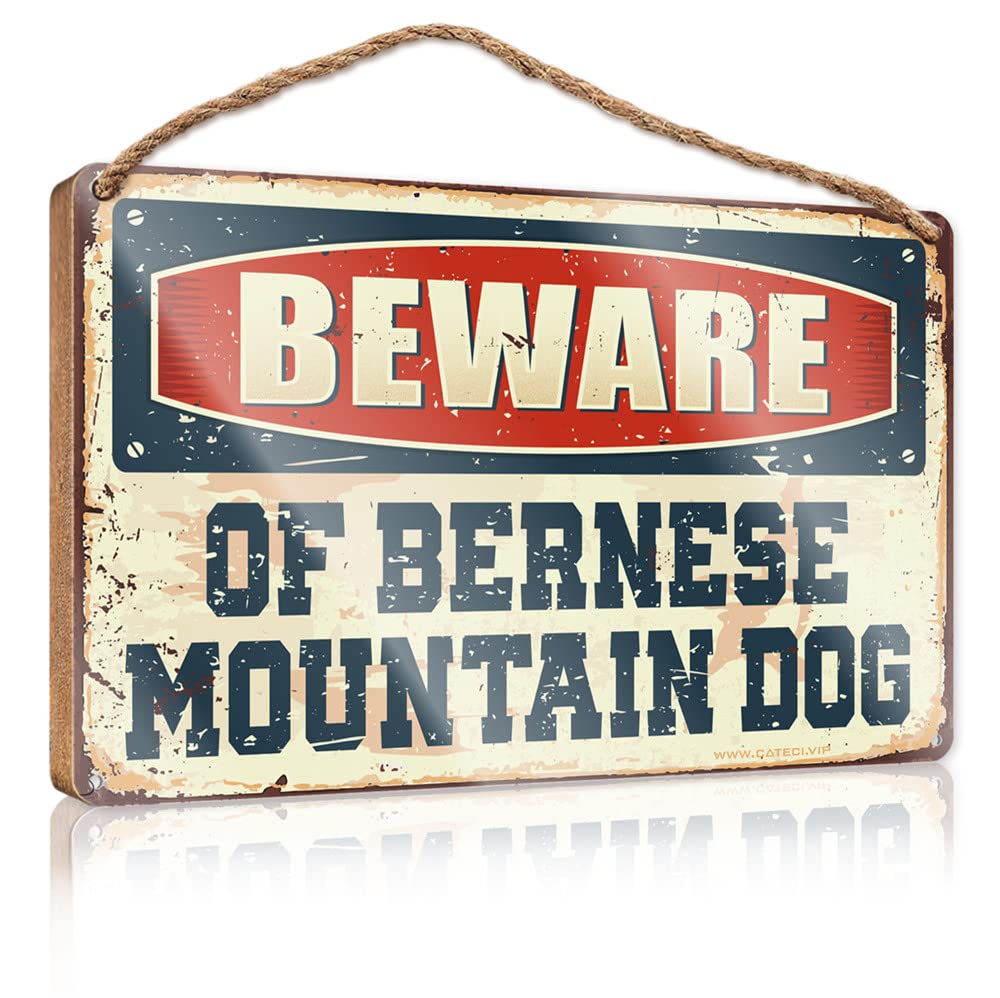 DTHA Wood Sign With Sayings Beware Of Bernese Mountain Dog Wooden Sign Wooden Hanging Sign Bathroom Wall Decor(23X35CM)