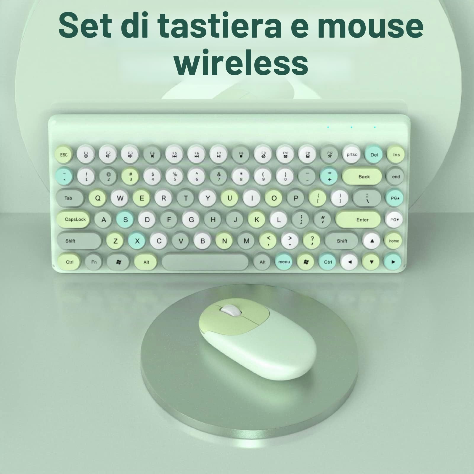 Jectse Tastiera e Mouse Wireless 2,4 GHz - Combo Ergonomico Con Tastiera Retrò Per Macchina Da Scrivere e Mouse 1200 DPI - Per Computer (Verde)