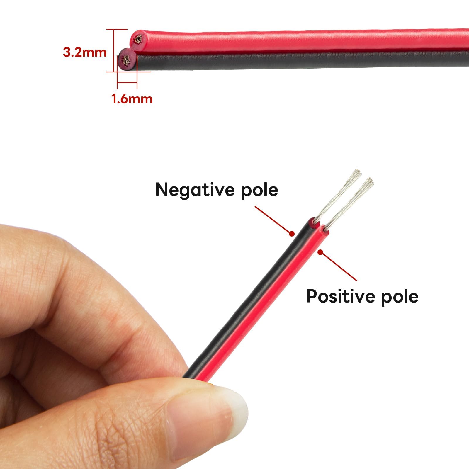URCIANOW 0.2mm² Twin Core Red Black Cable 22awg 10M Flexible Wire 12v 24V for LED Strips DIY Electronics 1.6x3.2mm Thin Wire - Image 2