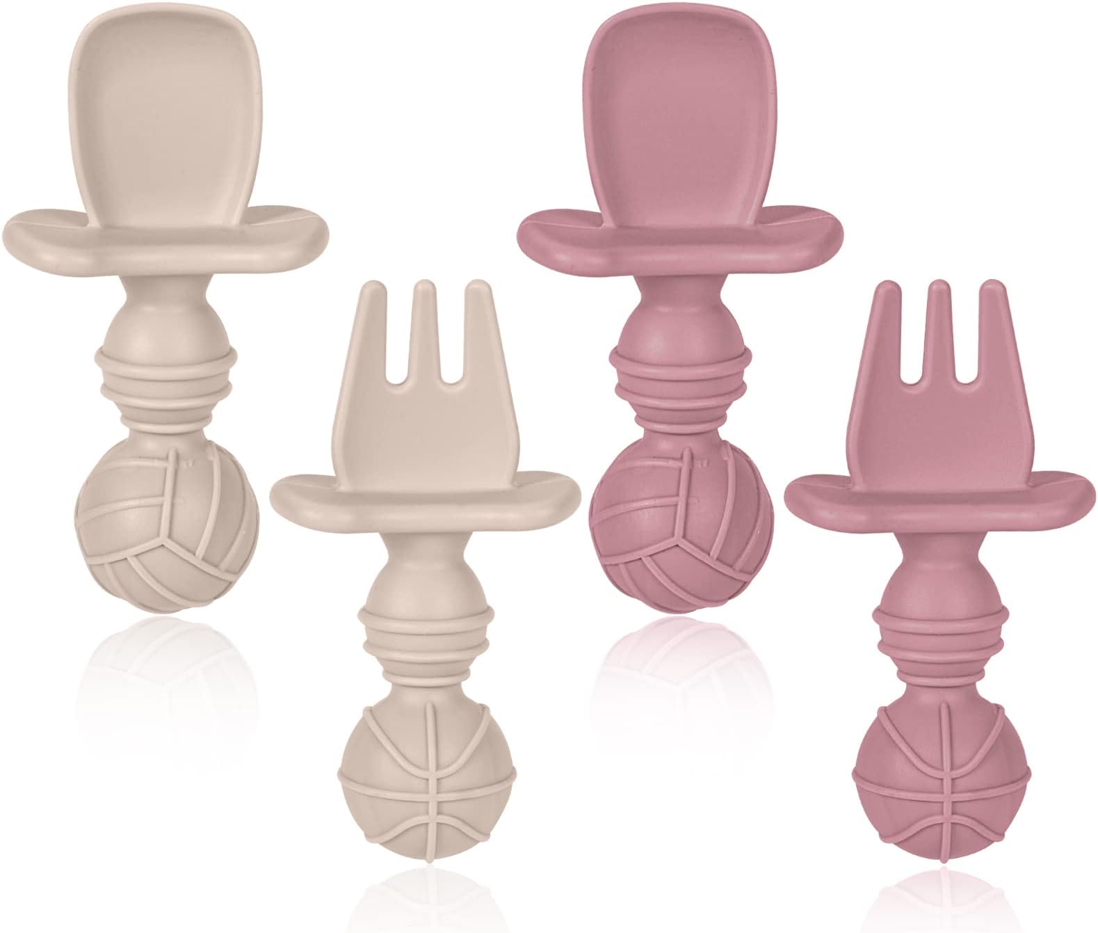 Baby Fork and Spoon Set, 4Pcs Silicone Toddle Baby Spoons Self Feeding Utensils,Weaning and Feeding Spoons for Baby Led Weaning 6 Months