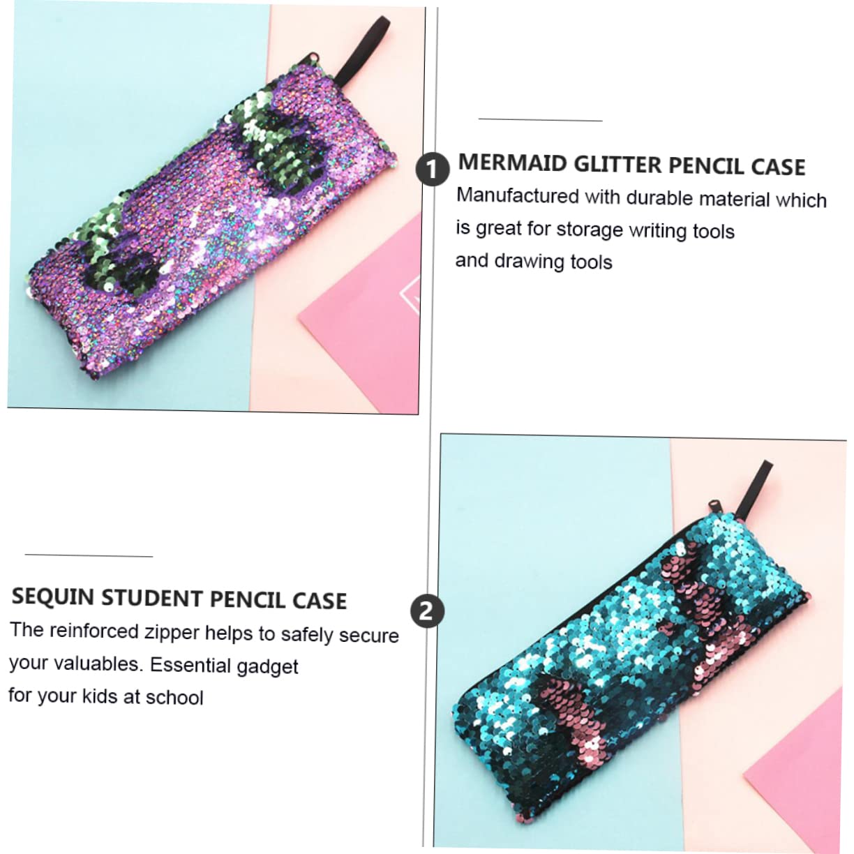 NUOBESTY 21piezas Bolsa De Lápices Diseño De Sirena De Organizador De Cables y Accesorios Bolsa De Almacenamiento Portátil para Estudiantes para Uso Escolar y Oficina