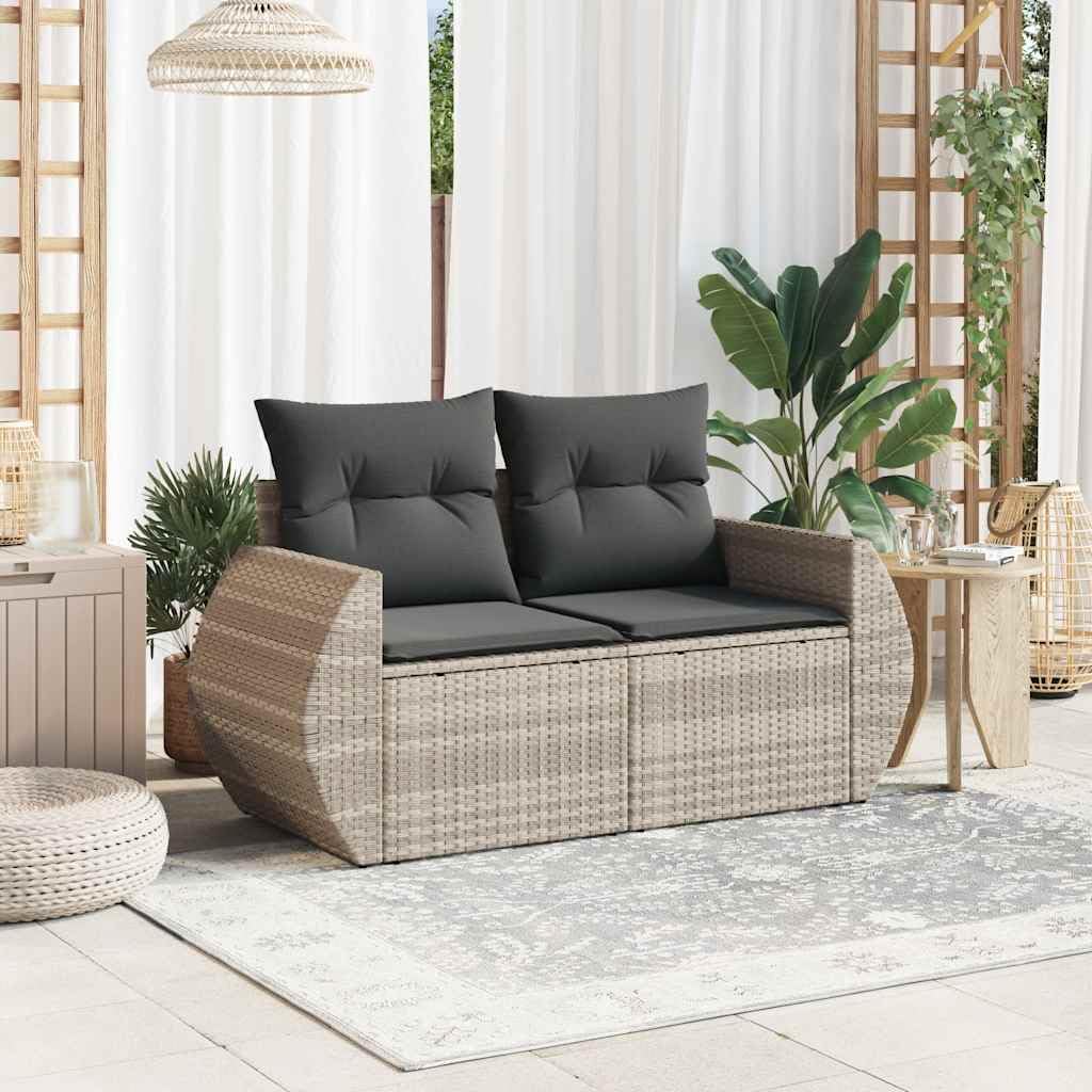 Divano da Giardino 2 Posti Grigio Chiaro in Polyrattan PE