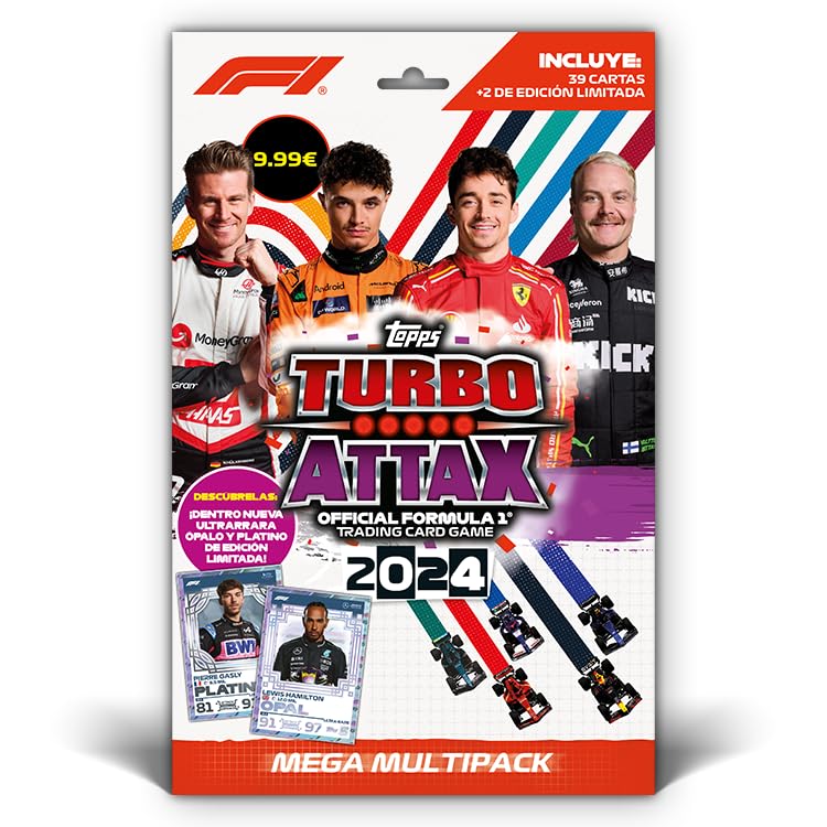 Topps Turbo Attax Formula 1 2024 - Mega Multipack - Contiene 39 Tarjetas Turbo Attax más 2 Tarjetas de Edición Limitada.