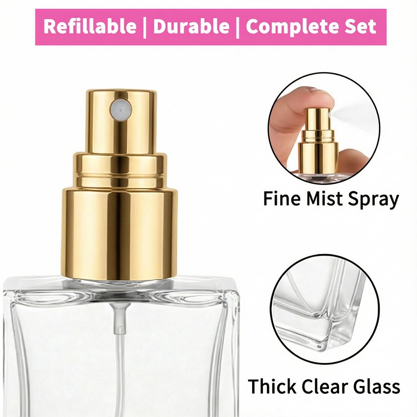Mini-Glassprühflaschen, leere Flaschen in Reisegröße, für Flüssigkeiten, Gold, 30ml