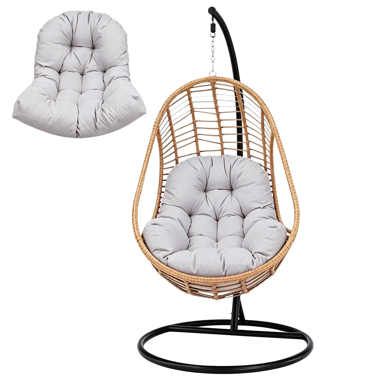 Hängesessel Kissen Ersatzkissen Outdoor, Hängesessel Kissen, Kissen für Egg Chair, Sitzauflage für Hängekorb, Runde Sitzkissen, Rückenkissen für Hängesitz - Indoor & Outdoor,Dunkelgrau (Hellgrau)