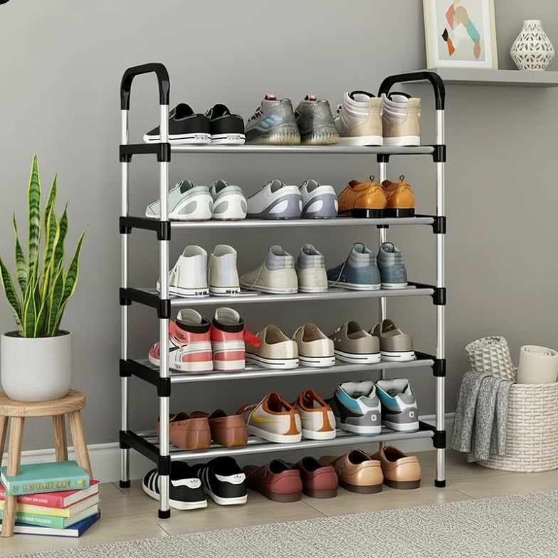 Image of 5-Tier Shoe Storage Rack | Space-Saving Free-Standing Shoe Organizer | Durable Metal Frame with Open Shelves | Ideal for Entryway, Closet, Bedroom