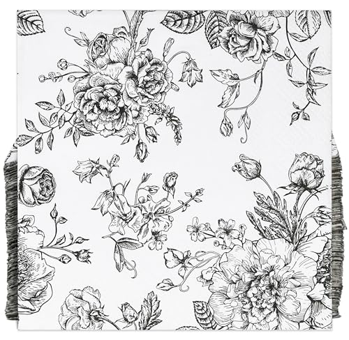 Gift Boutique 100 Black and White Floral Cocktail Napkins, Disposable Paper