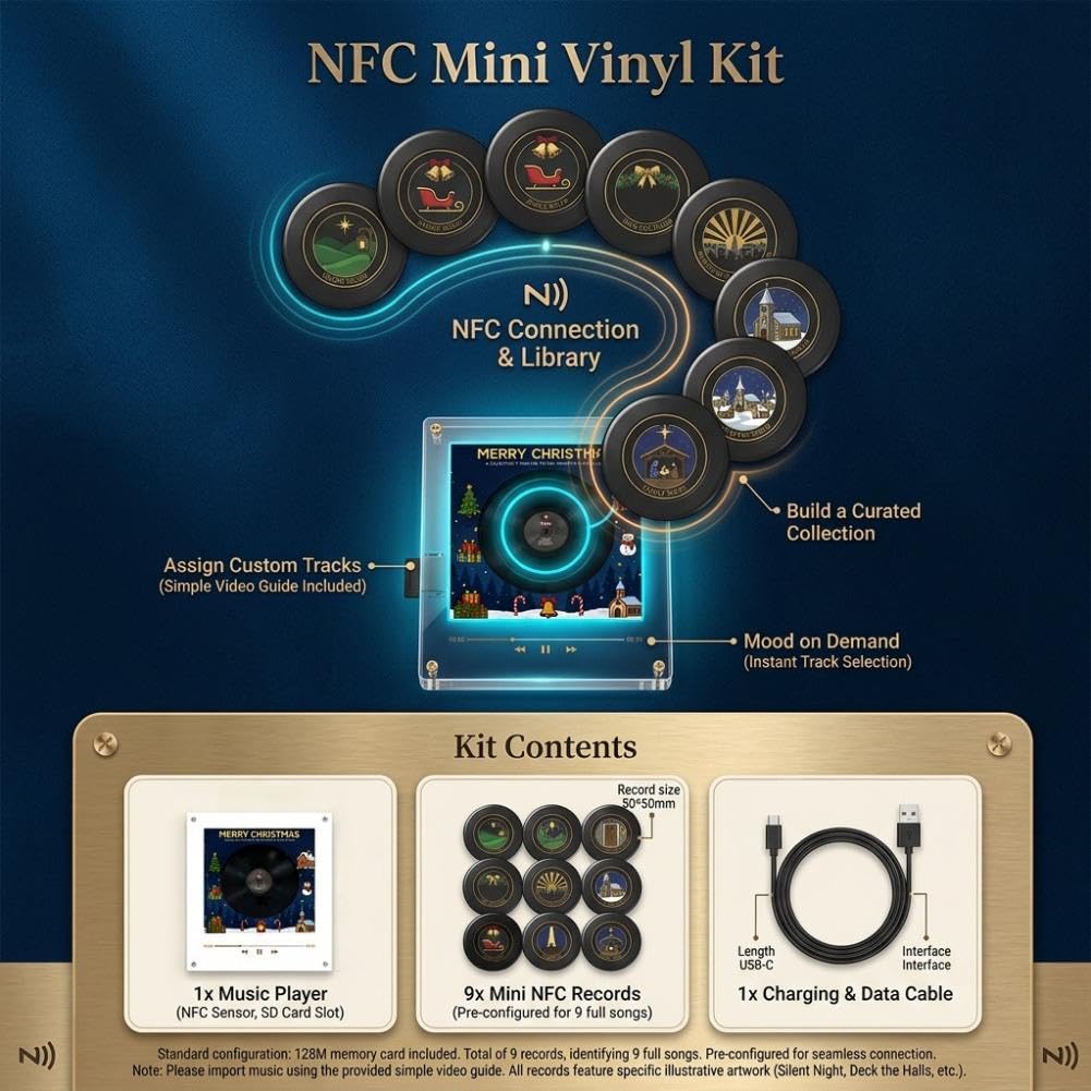 Christmas Vinyl Player Frigorifero Record NFC Magnetic Music Box Set