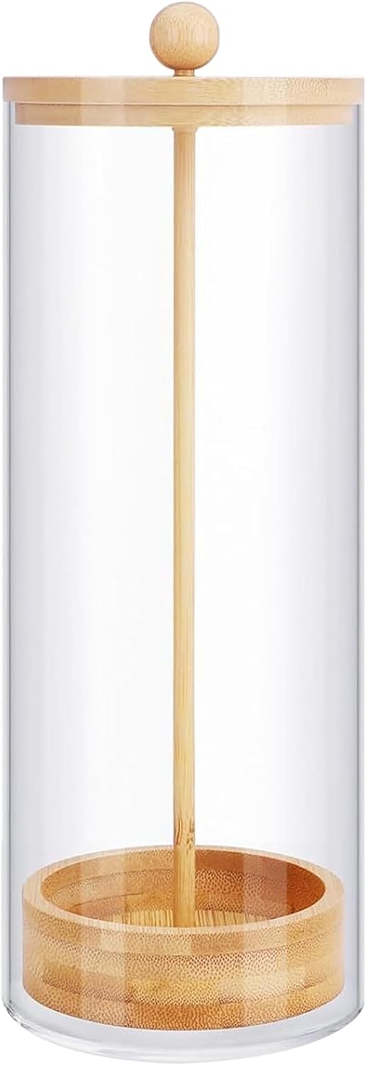 Straw Dispenser, Straw Dispenser with Bamboo Lid, Clear Acrylic Holder, Versatile Storage Container for Straws, Utensils, Makeup Brushes (25x8cm).