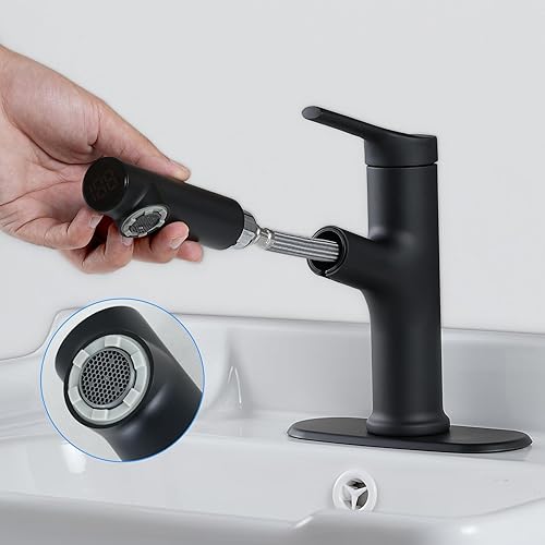 Miniatura 5 de VXV Grifo de lavabo de baño con rociador extraíble, pantalla digital LED, mango único, acero inoxidable con mini barra de preparación para 3 o 1