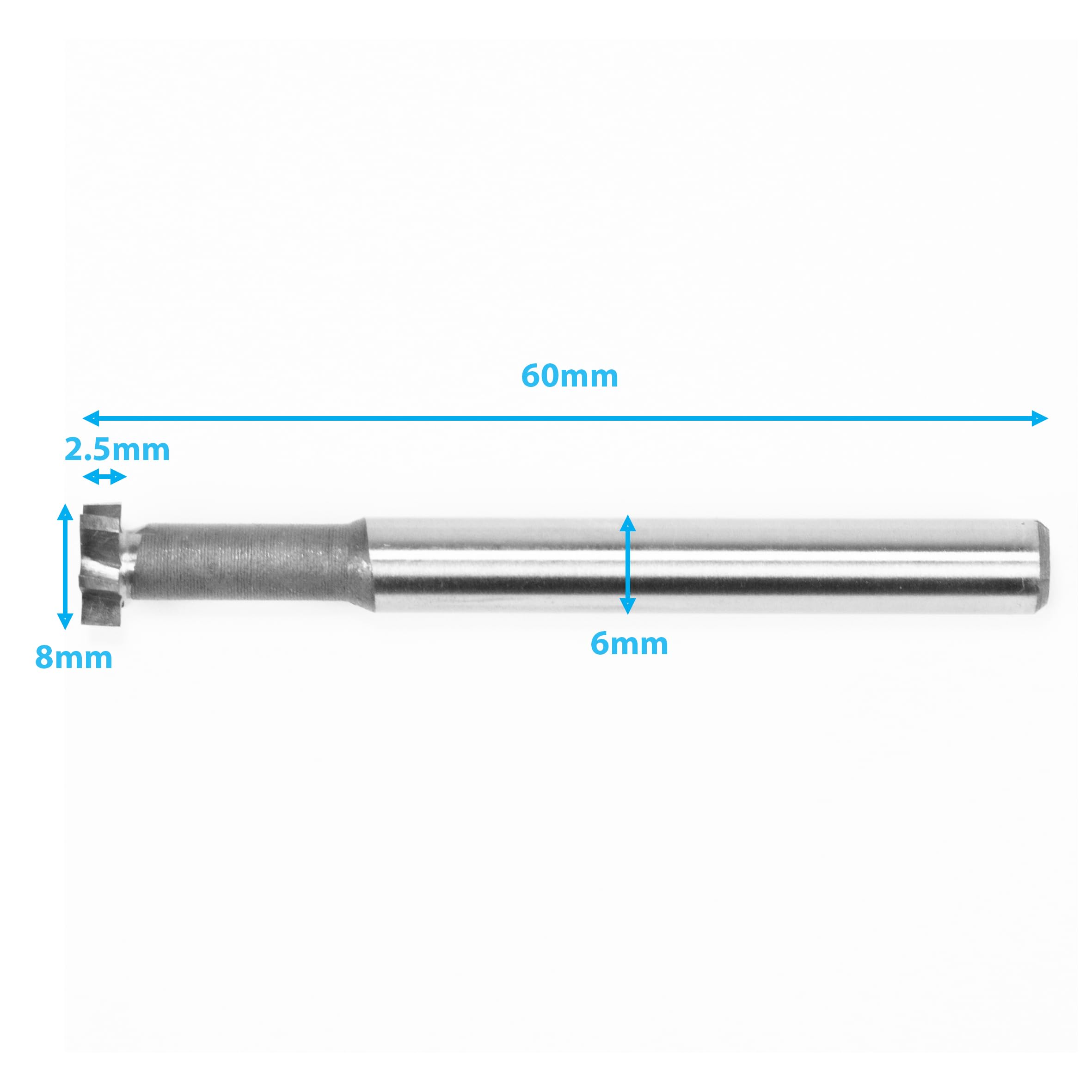 HALLMERS HSS T Slot Milling Cutter 2.5mm Blade Height 8mm Cutting Diameter 6 Flute Tip Tipped Head 6mm Shank, for Moulding Steel Carbon Iron Alloy, End Mill Router Drill Bit Metalwork Tool