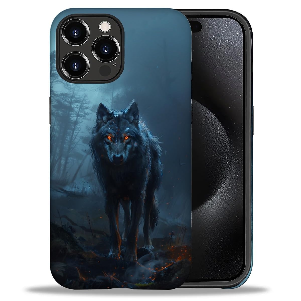 yicomon Compatible with iPhone 16 Pro Max Case, Night Wolf Hunting Pattern Print Matte Phone Case Durable Fashion Funny Liquid Silicone Case Soft