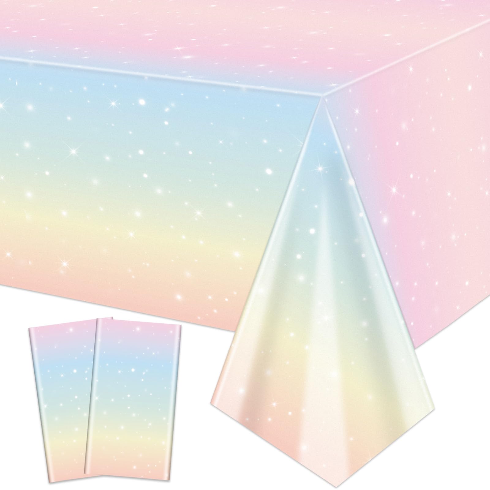 2 Pack Pastel Rainbow Tablecloths, 220x130cm Rectangle Pastel Table Cover for Girls Rainbow Birthday Party Decorations Baby Shower Party Supplies