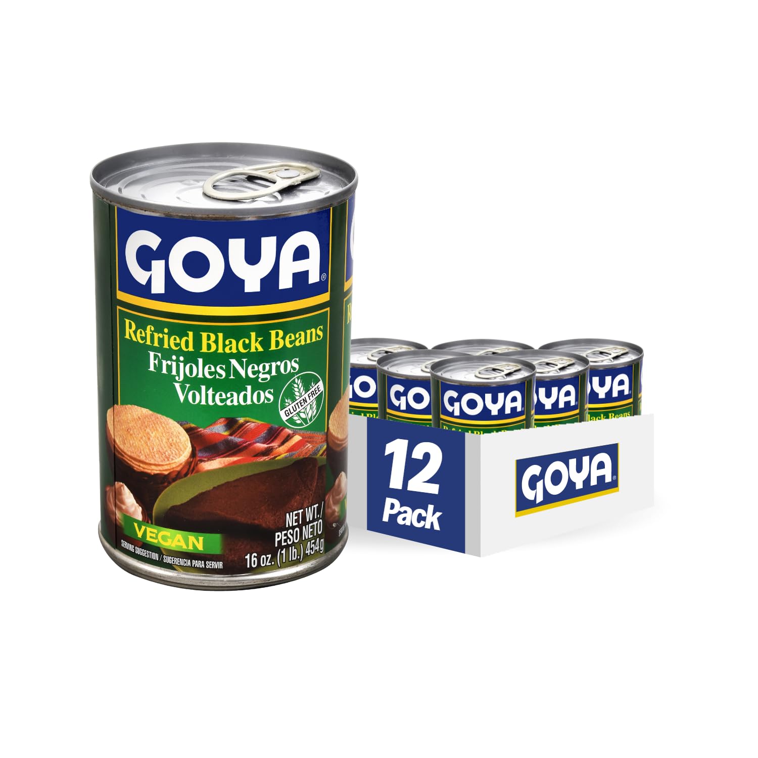 Goya Foods Refried Black Beans (Frijoles Negros Volteados), 16-Ounce (Pack of 12)
