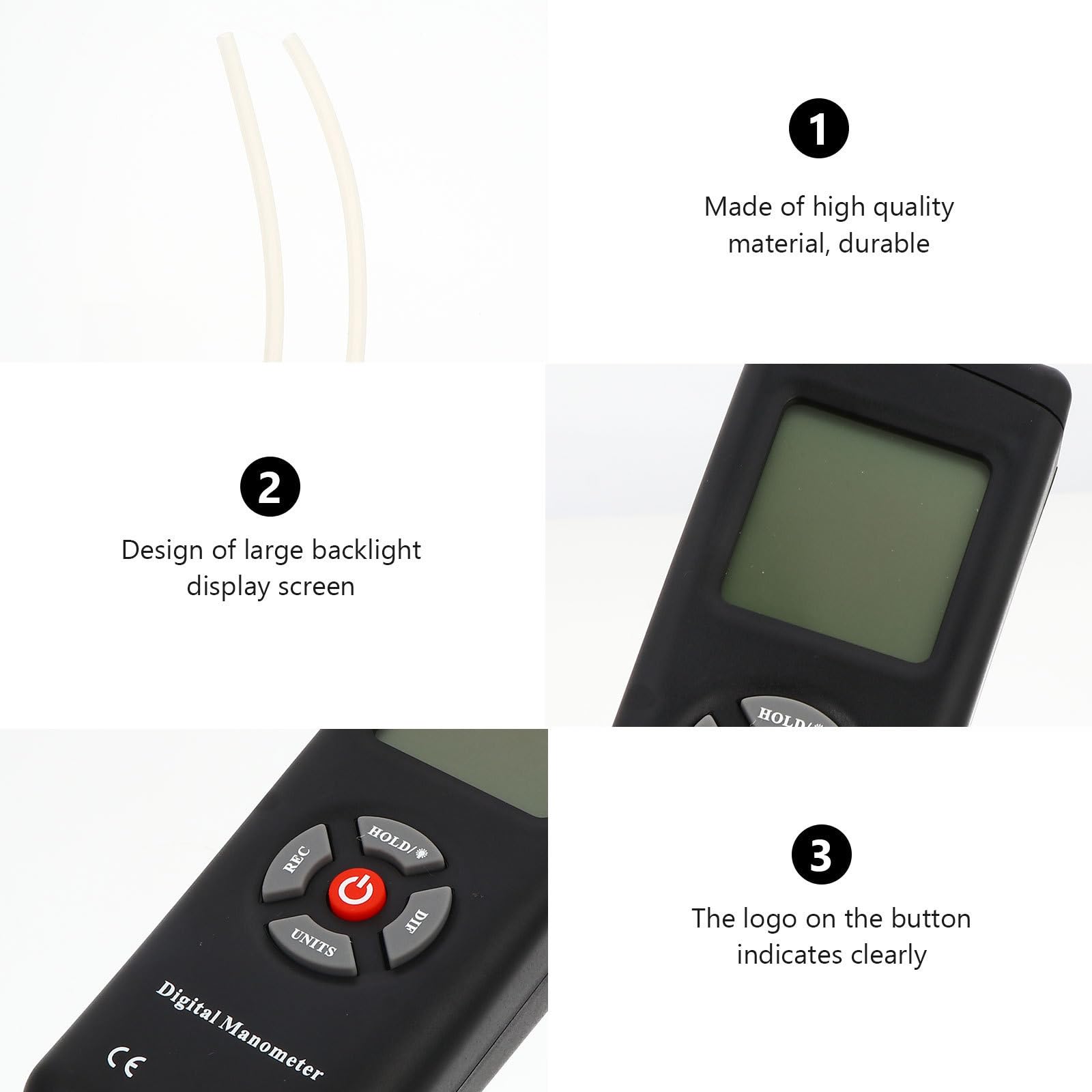 VILLCASE Manometro Differenziale Digitale Portatile a Doppio Ingresso, Misuratore di Pressione Gas in Abs Nero, di Pressione, Funzione di Calibrazione