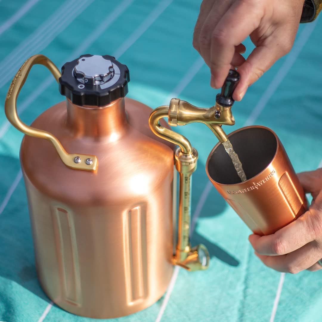 GrowlerWerks Copper Plated Pro and Low Bundle – Includes Stainless Steel uKeg 128 Carbonated Growler, 10 Oz. Tumbler, C02 Chargers, Black Bar Mat – Pressurized Craft Beer Growlers, Mini Keg Kit : Home & Kitchen