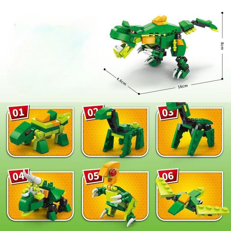 Image of SKY LINE OCEAN 6-in-1 Dinosaur Building Blocks Set - 160 Pcs Educational DIY Construction Toy for Kids Ages 6+, Realistic Jurassic Models with Instruction Manual | 6 Months Structural Warranty