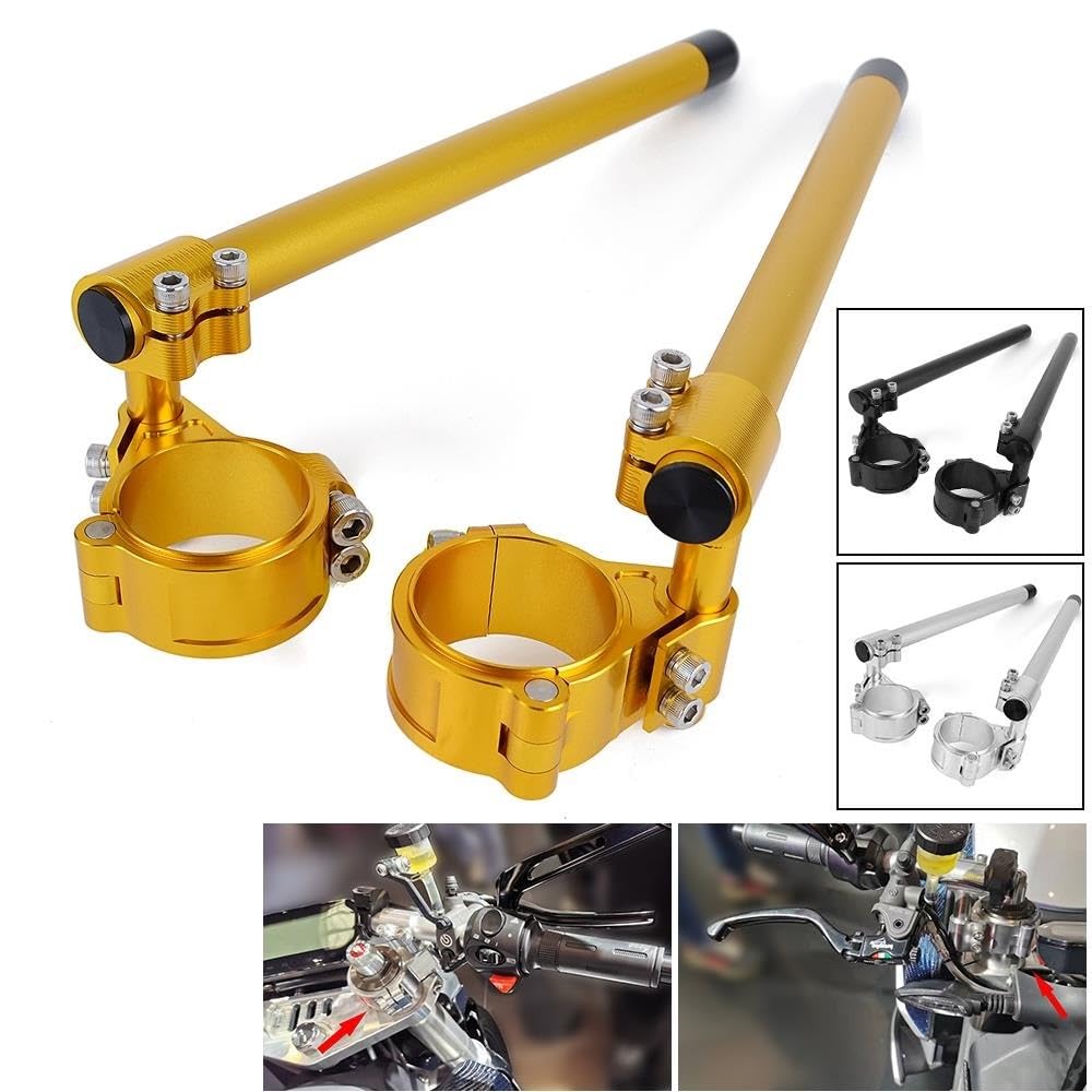 manubri moto bassi Manubri per moto Manubrio Racing regolabile | Manubrio a forcella con clip CNC 37mm 45mm 51mm 52mm 58mm Manubrio(52mm Gold)