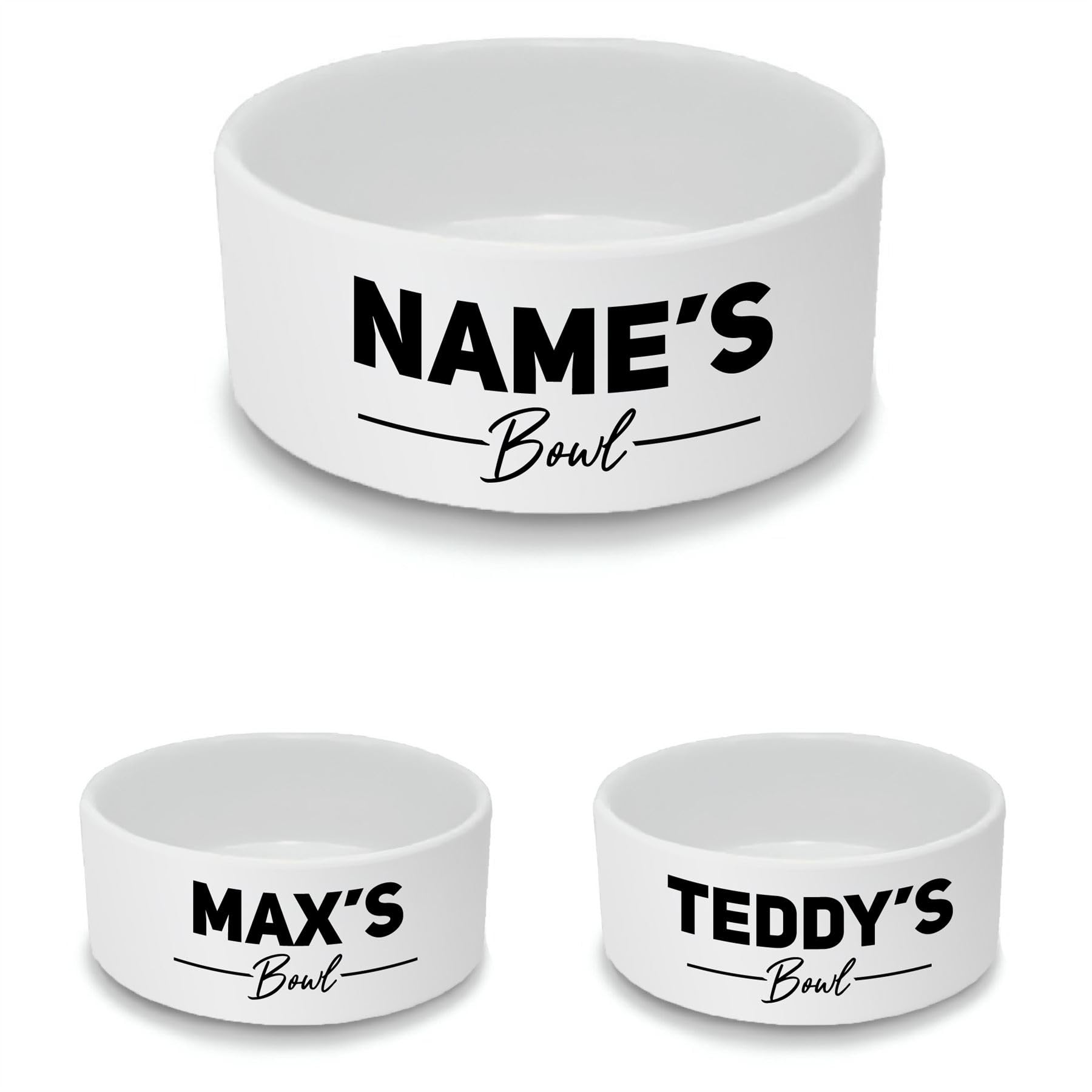 Personalised Ceramic Pet Bowl - Small White Pet Food Dish with Name's Bowl Black Design - Custom Name Pet Bowl 13cm Wide x 5.5cm Deep - Ideal For Cats, Small Dogs, Rabbits — image 1